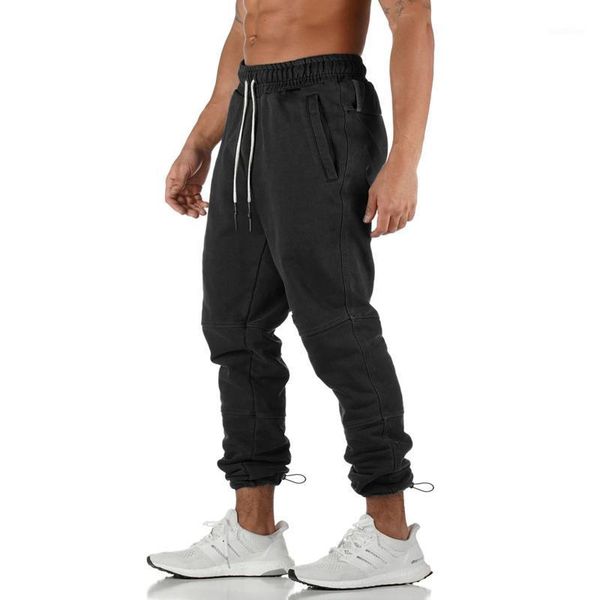 

men's pants 2021 autumn men's pure cotton trousers bodybuilding streetwear sweatpants running sports men gym fitness tie feet pant, Black