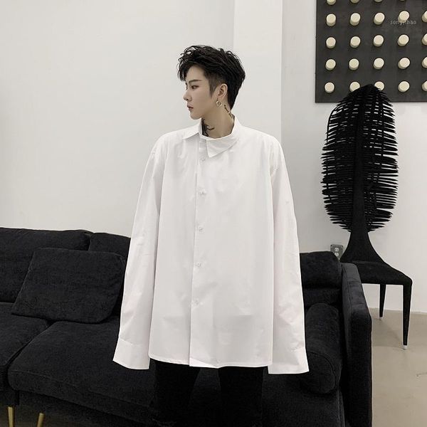 

men's and women's wear asymmetry single breasted design solid color shirt nigclub 2020 spring streetwear 9y13921, White;black