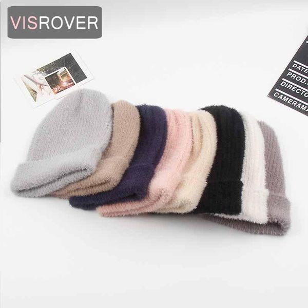 

beanie/skull caps visrover 8 colors autumn winter bonnet solid color real cashmere beanies woman warm knitted hat wholesales, Blue;gray