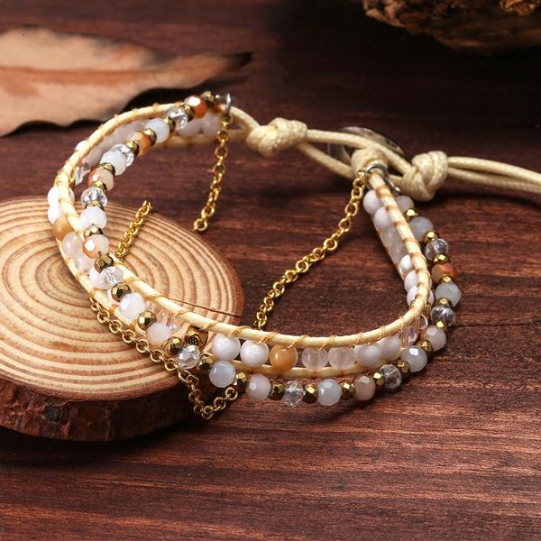 

handmade mixed crystal wrap bracelets for women faceted crytal natural stone beaded bracelet with chain rope fashion jewelry, Golden;silver