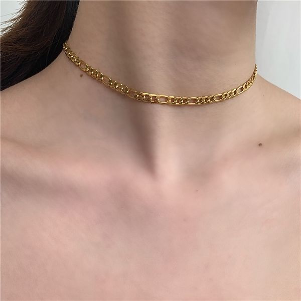 

titanium with 18k gold pave chain choker necklace women stainless steel jewelry designer t show party runway boho japan korea, Silver