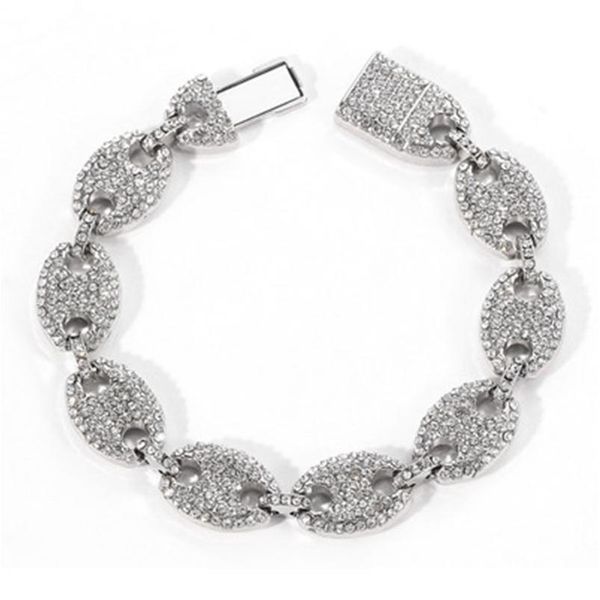 

ice out 8\" hip hop miami cuban chain coffee bean pig nose bracelet 9mm wide full zircon men's bracelet gift jllccd, Black