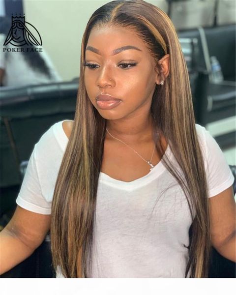 

13x4 straight honey blond ombre color highlight 150% lace front human hair wigs for women transparent lace frontal wigs remy, Black