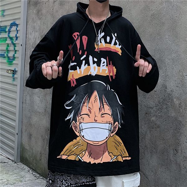 

japan one piece hoodie fashion cartoon harajuku hoodie boys casual sweatshirt streetwear high street cool amine hoodie males, Black