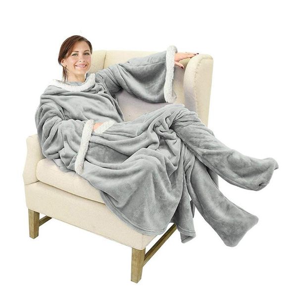 

windproof wearable hooded blanket winter warm sofa tv blanket with sleeves bathrobe sweatshirts hoody women man