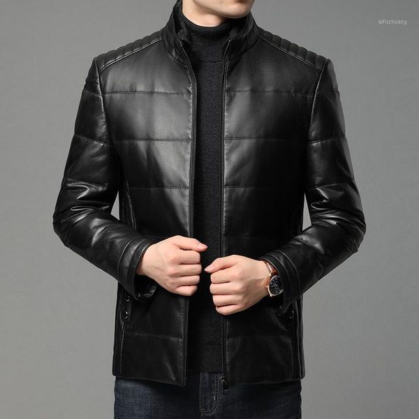

haining leather fur collar male sheep 2020 winter down jacket to keep warm coat short black leather jacket1