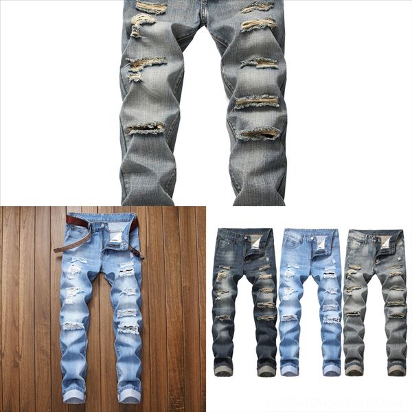 

yxpcn cowboys hole jeans men man new men's hole jeans for slim trousers casual thin summer denim plus size pants classic laamei young, Black