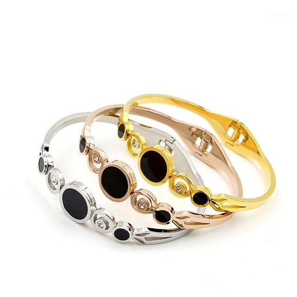 

stainless steel roman numeral bangle bracelet for women accessories gold roman rose gold couples bracelet1, Black