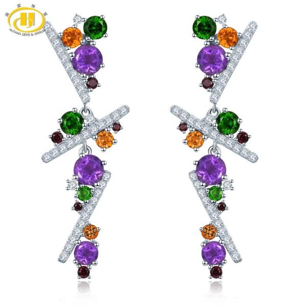 

stud natural gemstone earrings 5.86 carats amethyst citrine 925 sterling silver fine multisection elegant jewelry for women, Golden;silver