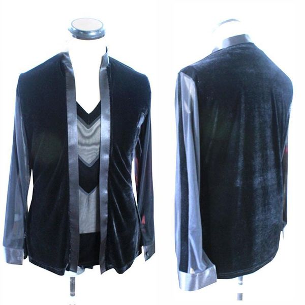

customize latin dance two pieces set gauze+velvet men stage costume ballroom dancing competition latin shirt men vdb840, Black;red