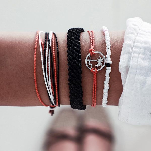 

gold color bohemian handmade 4 layers tree beads bracelet sets women 2020 new rope chain bracelets retro jewelry accessories, Black