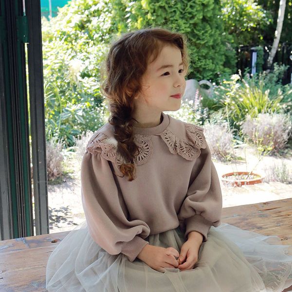 

lovely princess style girl big lapel plush sweater lace collar long sleeve wide sleeve girl long sleeve shirt, Blue