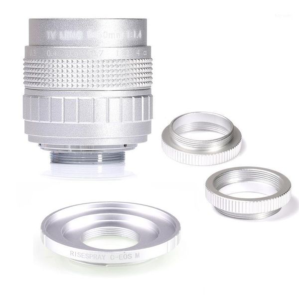 

silver fujian 50mm f1.4 cctv tv camera lens + c-eosm mount ring for ef-m m50 m1 m2 m3 m4 m5 m6 camera1