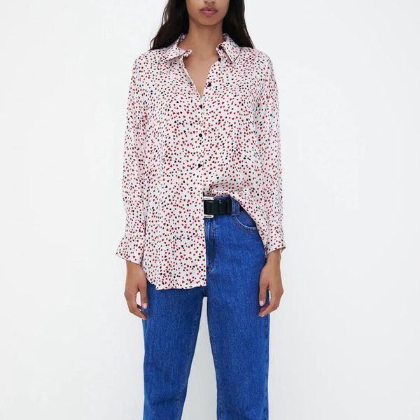 

casual floral office lady blouse turn down collar long sleeve loose plus size shirts women spring xl34021, White
