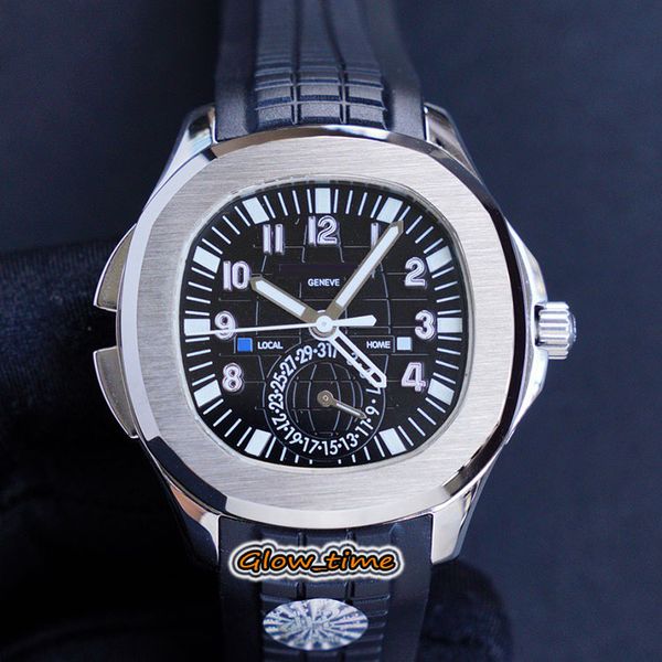 

jhf version dual time zone black dial cal.324 s c fus automatic 5164r-001 mens-watch silver steel case rubber strap designer watches, Slivery;brown