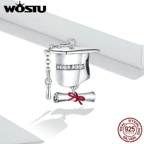 

wostu genuine 925 sterling cz square college cap metal charm for original silver bracelet cute diy charms gift fnc357 q1219, Bronze;silver