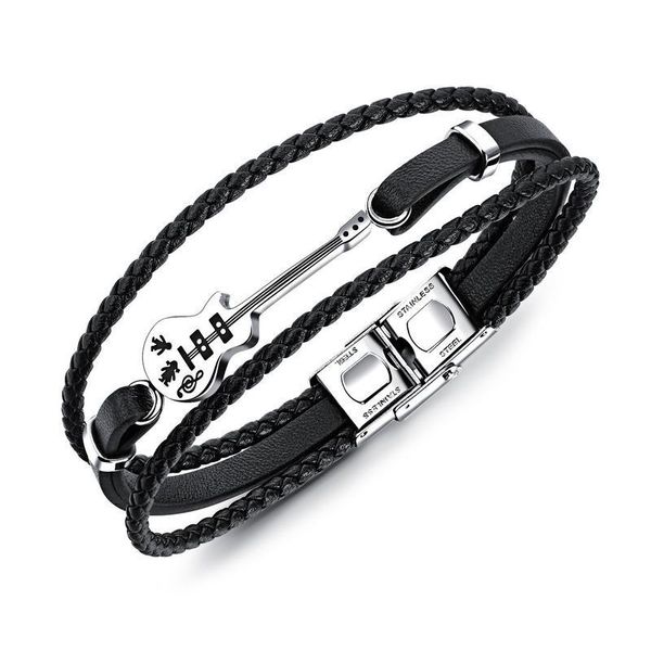 

creative mini guitar men's leather bracelet vintage multi-layer woven titanium steel bracelet hand jewelry 2020 new style, Golden;silver