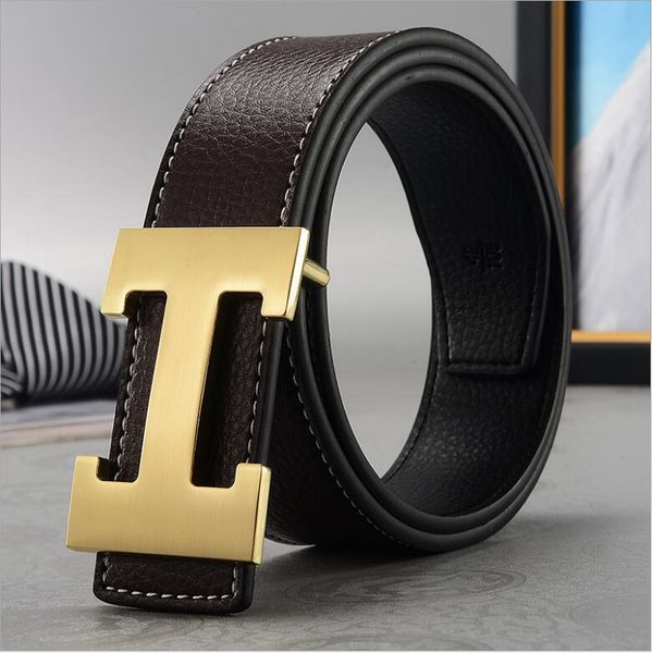 

fashion belt genuine leather men belt h smooth buckle mens belts for women belt jeans cow strap, Black;brown
