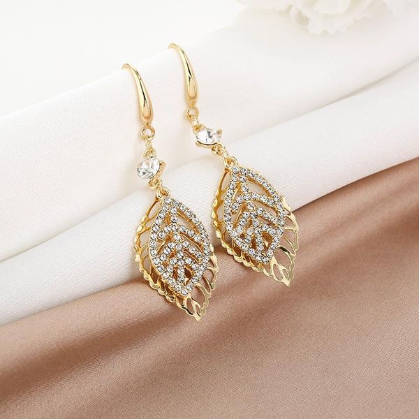 

rhinestone gold leaves drop hook earrings for women 2020 trend korean style fashion crystal jewelry accesories vintage female, Silver