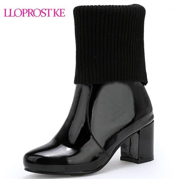 

lloprost ke ankle boots chunky high heels women fashion patent leather boots black white red female shoe women pumps d6081