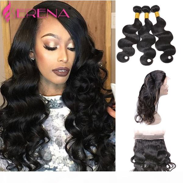 

360 lace frontal bundles with closure brazilian human hair 3 bundles with frontal closure body wave virgin hair body weave and closure, Black;brown