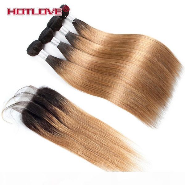 

ombre brazilian straight 4 bundles with closure t1b 27 ombre human hair bundles with closure ombre straight honey blonde bundle with closure, Black;brown