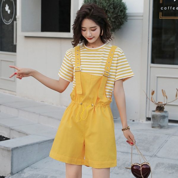 

6xxoe women's suit two-piece and new casual age-reducing wide-leg suspender loose slimming sling shortsshorts summer shorts 2020 suit e, Gray
