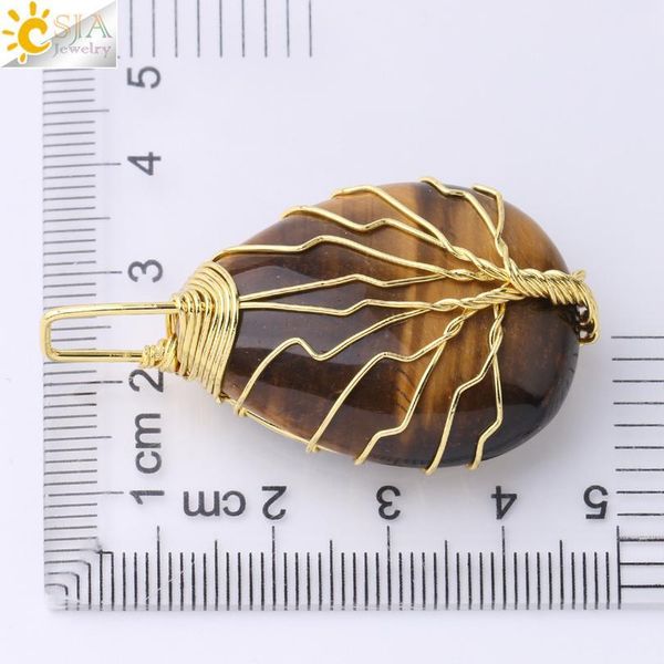 

csja tree of life necklace natural stone pendant gold color wire wrap gem pink quartz tiger eye green aventurine suspens qylyfz, Black