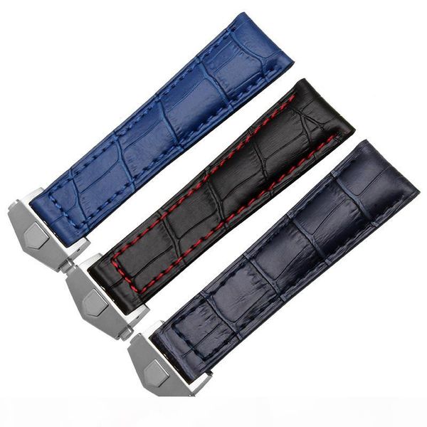 

19mm 20mm 22mm quality genuine leather watch bands deployment buckle replacement leather strap for tag, Black;brown
