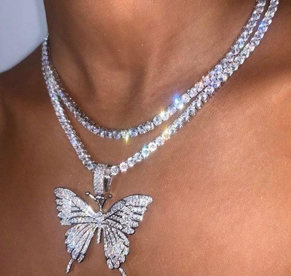 

crystal iced diamond necklace women out jewelry hiphop pendant bling full butterfly necklace butterfly style fashion jllqk bde_jewelry, Silver