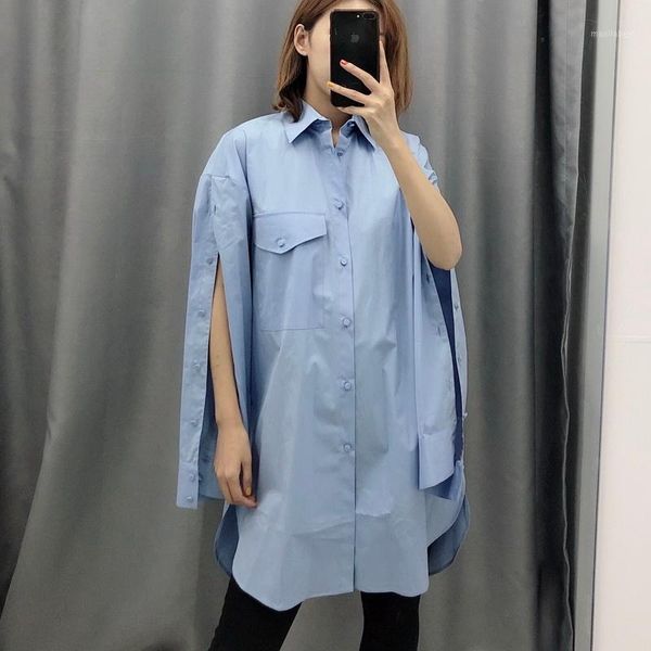 

loose and long shirt women autumn 2019 new fashion button slit long sleeve shirts modern wide 1, White