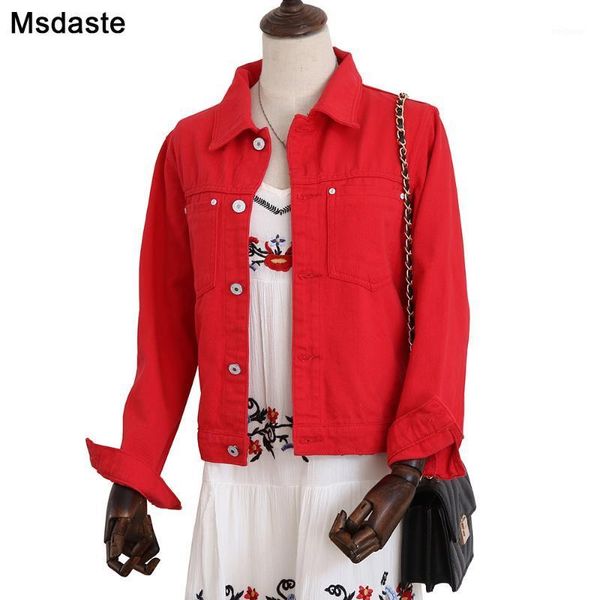 

women denim jacket 2020 women long basical jeans jackets coat red black blue yellow full sleeve single breast slim lady coats1, Black;brown