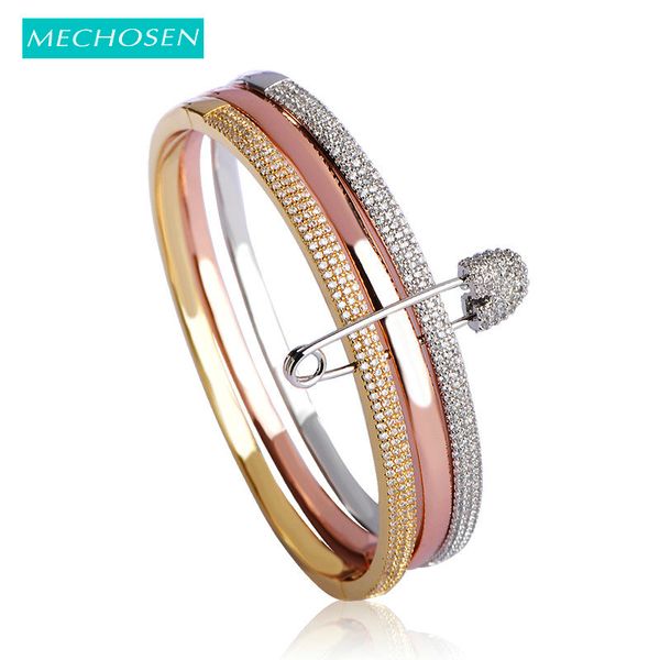 

mechosen unique design 3 round with pins bangles for women white rose gold color love cuff bracelet copper pulseira feminina 0930, Black