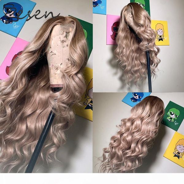 

zesen dark roots ombre platinum wave synthetic lace front wig heat resistant fiber natural hairline for white women wigs, Black