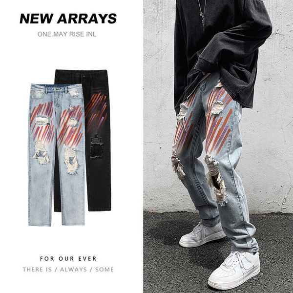 

2021 new men's harem pants man straight autumn new casual mans collage hip hop korean streetwear jeans m00d, Blue