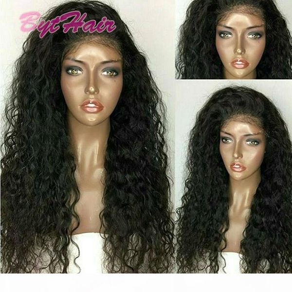 

bythair brazilian natural wavy human hair wigs brazilian water wave lace front wigs glueless full lace wigs bleached knots, Black;brown