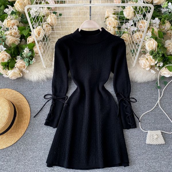 

2021 new singiny feminine stylish knit sweater long sleeves the line dressed winter fashion streetwear nightgown 9oi1, Black;gray