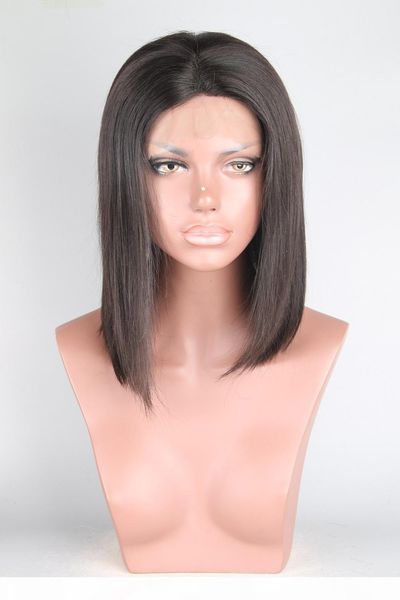 

8a lace front wigs human hair bob wigs with combs straight lace wig 150% density middle part natural color medium cap bella hair, Black;brown