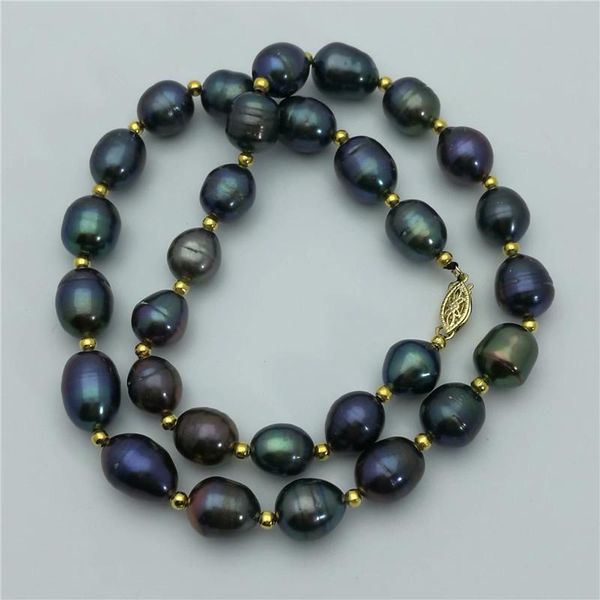 

chains handmade + 11 * 13mm natural black rice pearl necklace 18 inch, 100%, Silver