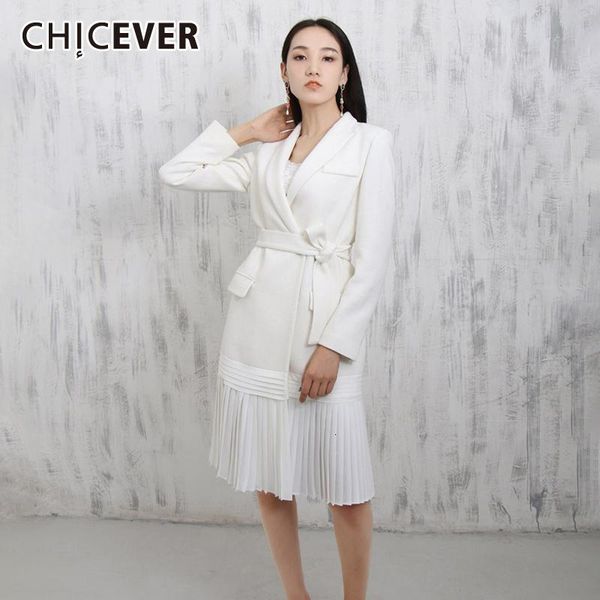 

chicever lace up pleated women's windbreaker lapel collar high waist long sleeve patchwork coat female fashion 2020 autumn new, Tan;black