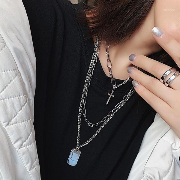

european and american retro hiphop street tag necklace the same cross three-storey necklace can be torn apart to wear tide boho1, Silver