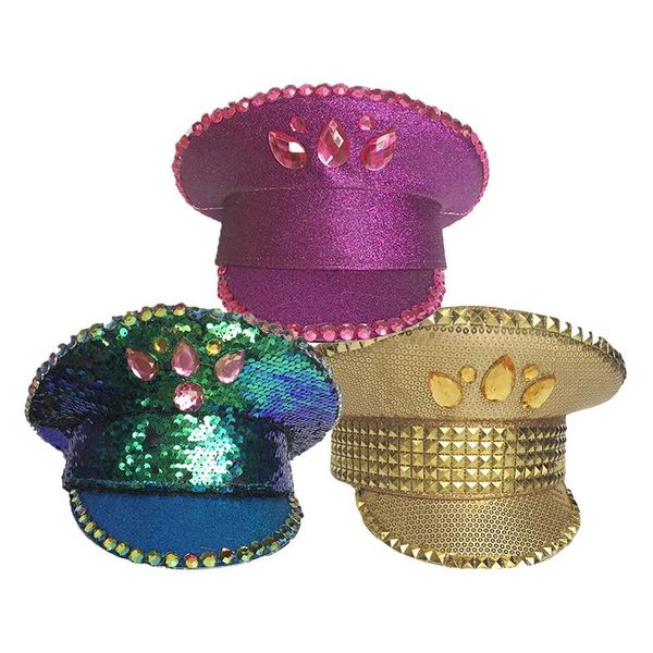 

wide brim hats british performance golden rose green cap bright slice stage hat patch for men women, Blue;gray