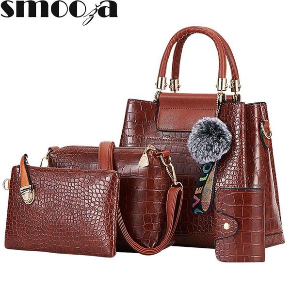 

smooza women's bag luxury crocodile pattern handbag composite bag designer large capacity shoulder with fur ball 4 pcs purse