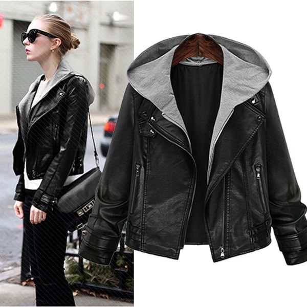 

fall/winter fashion fake two motorcycle wind leather jacket stitching sweater hoodie casual sports personality trend old coat5xl, Black