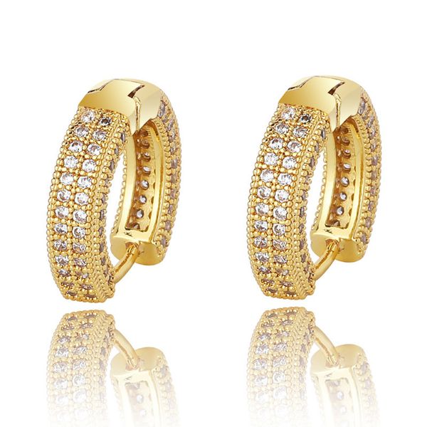 

hip hop earrings for men women rapper fashion jewelry luxury high grade bling zircon paved 18k gold plating copper hoop huggie epacket, Golden;silver