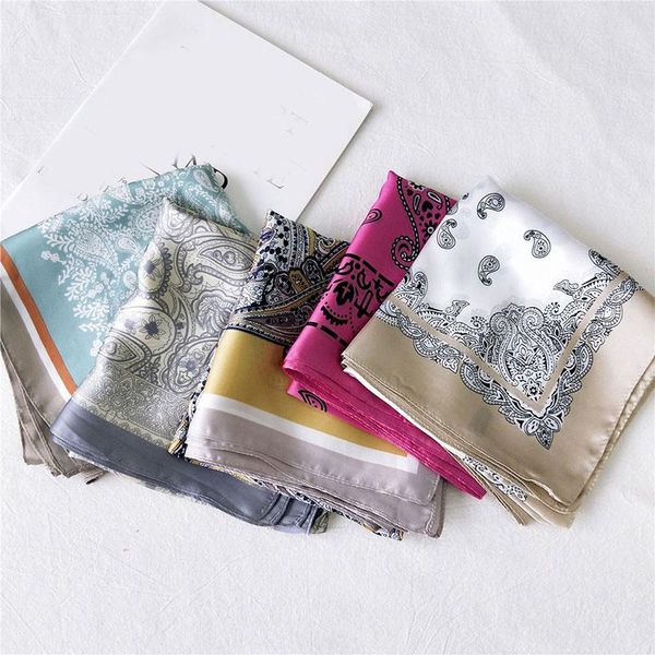 

квадратный шелковый шарф женщины мода 70 * 70см малого сатин платок кешью печатающей головки шарфы бандан платок 2020 женский foulard qylbhn, Black