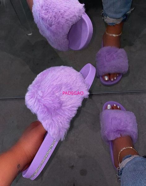 

slippers women 2021 spring indoor home furry warm casual with crystal outdoor wild non-slip beach candy color, Black