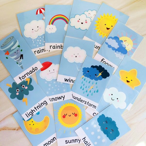 

49pcs/set flashcards color/shape/weather/family preschool education learn english word cards for children learning english toys y200428