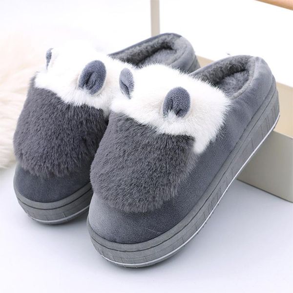 

winter slippers woman fur warm soft slip indoor slipper platform comfy casual shoes snow shoes woman chaussures femme, Black