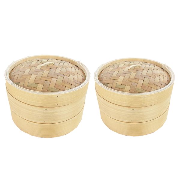 

2pcs chinese handmade natural bamboo steamer basket round food meat steamer lids